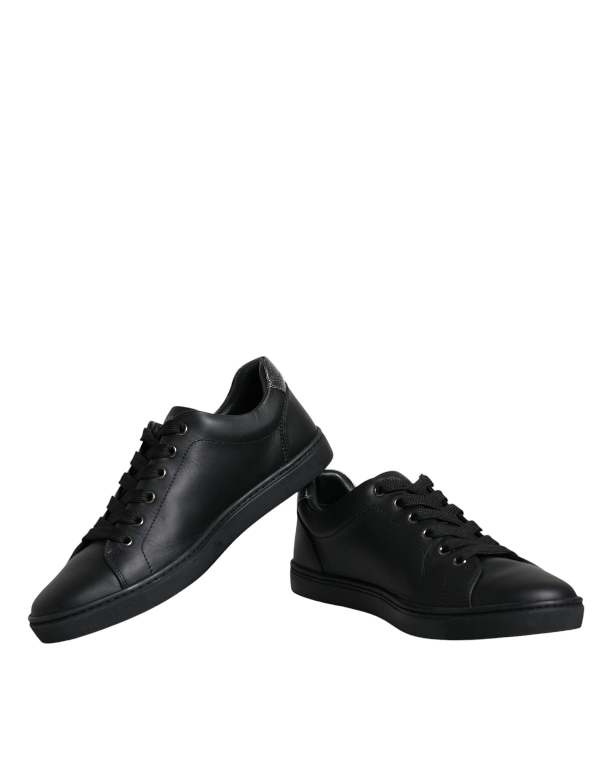 Dolce &amp; Gabbana Black Leather Heart Embellished Sneakers Shoes