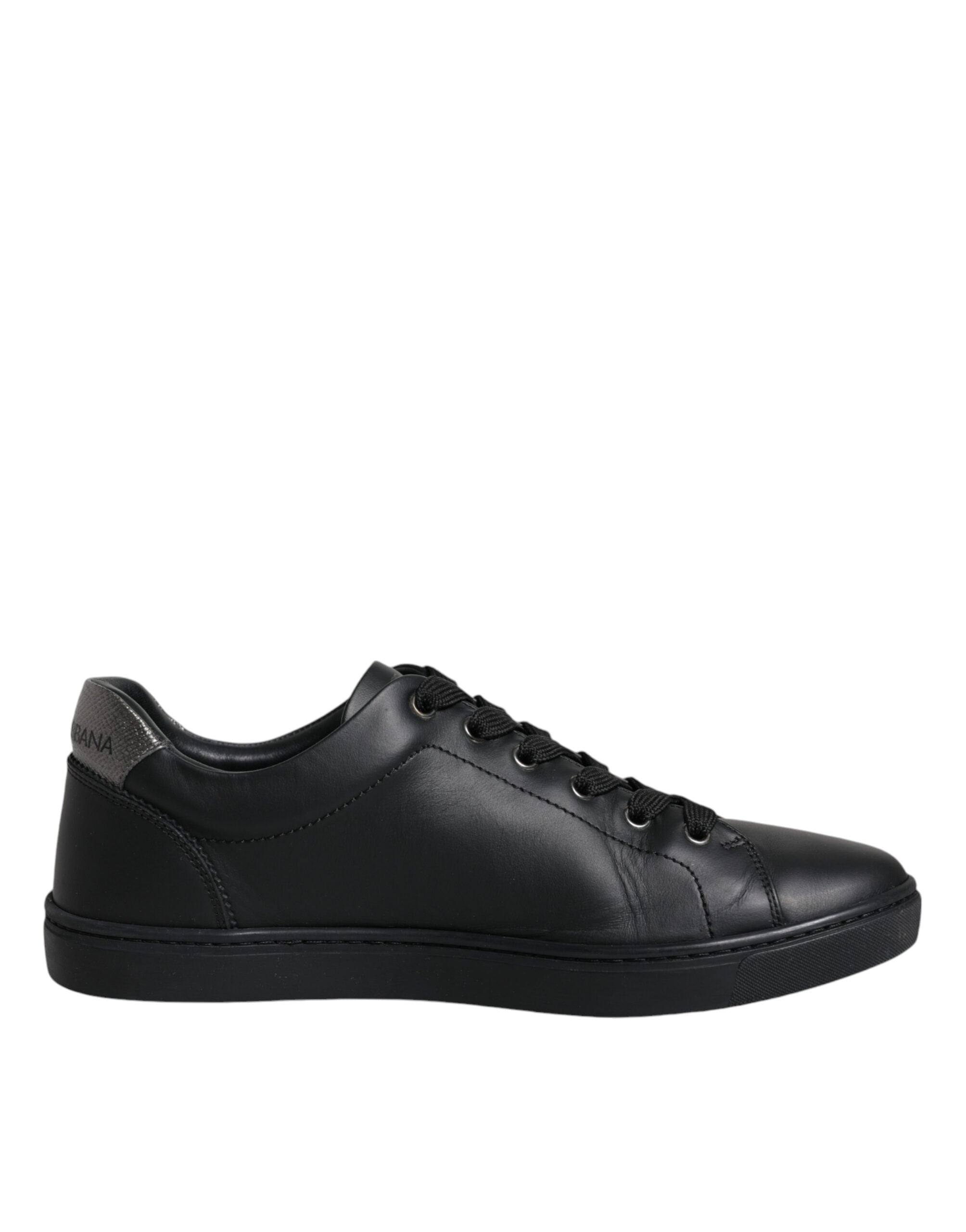 Dolce &amp; Gabbana Black Leather Heart Embellished Sneakers Shoes