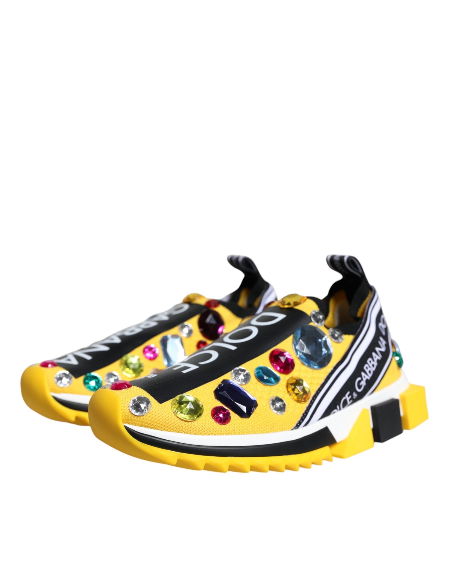 Dolce &amp; Gabbana Yellow Sorrento Crystals Low Top Sneakers Shoes