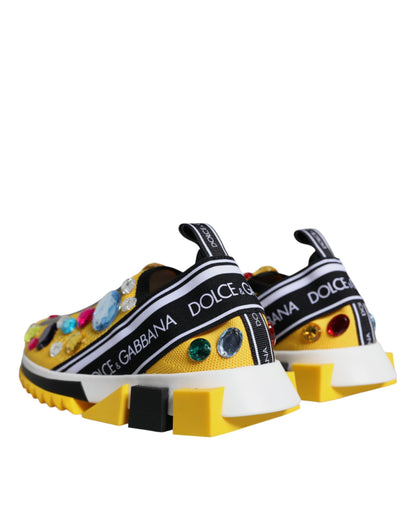 Dolce &amp; Gabbana Yellow Sorrento Crystals Low Top Sneakers Shoes