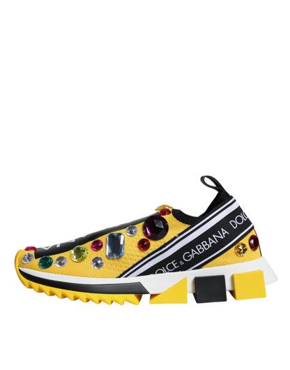 Dolce &amp; Gabbana Yellow Sorrento Crystals Low Top Sneakers Shoes