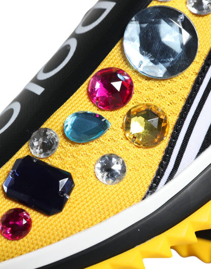 Dolce &amp; Gabbana Yellow Sorrento Crystals Low Top Sneakers Shoes