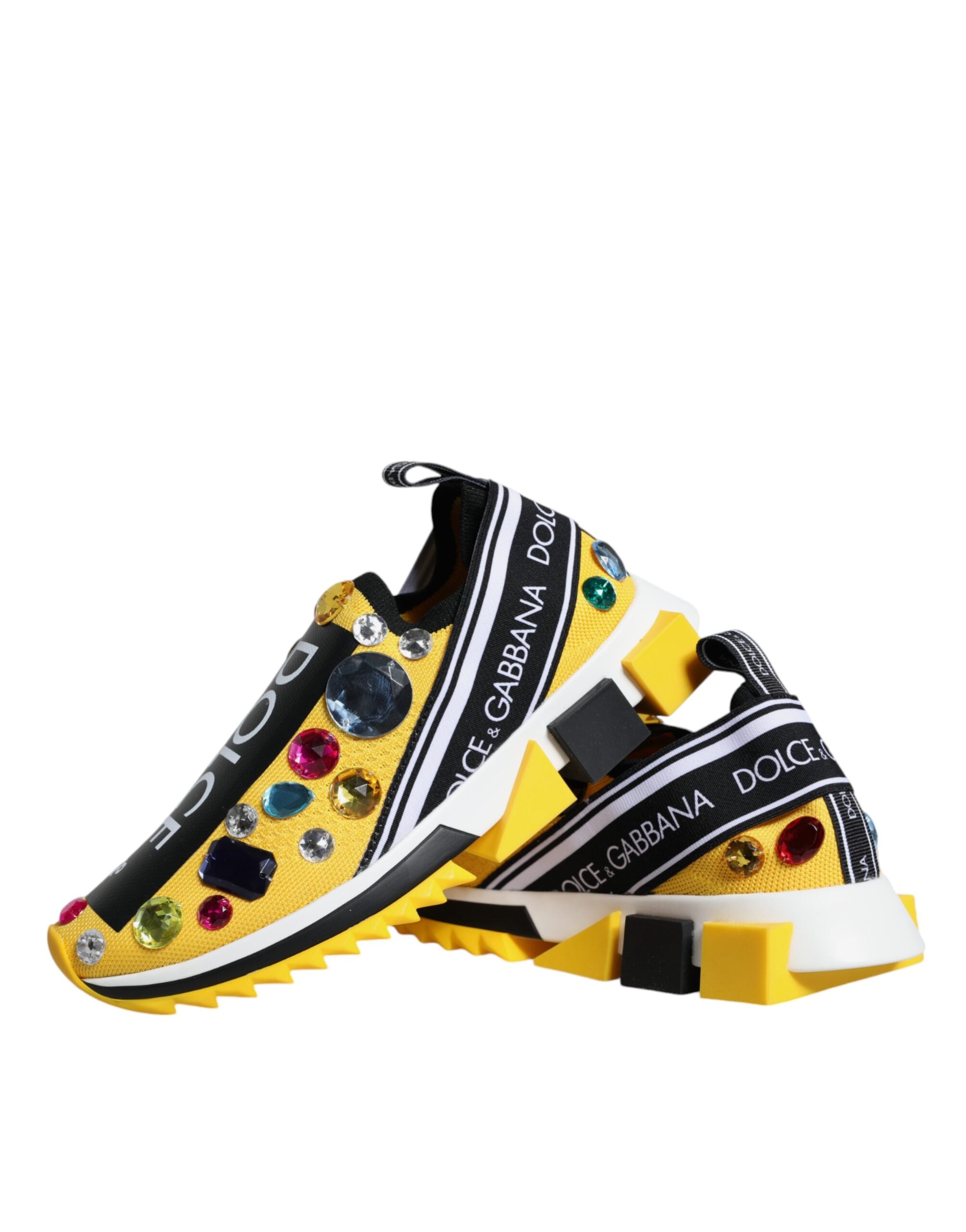 Dolce &amp; Gabbana Yellow Sorrento Crystals Low Top Sneakers Shoes