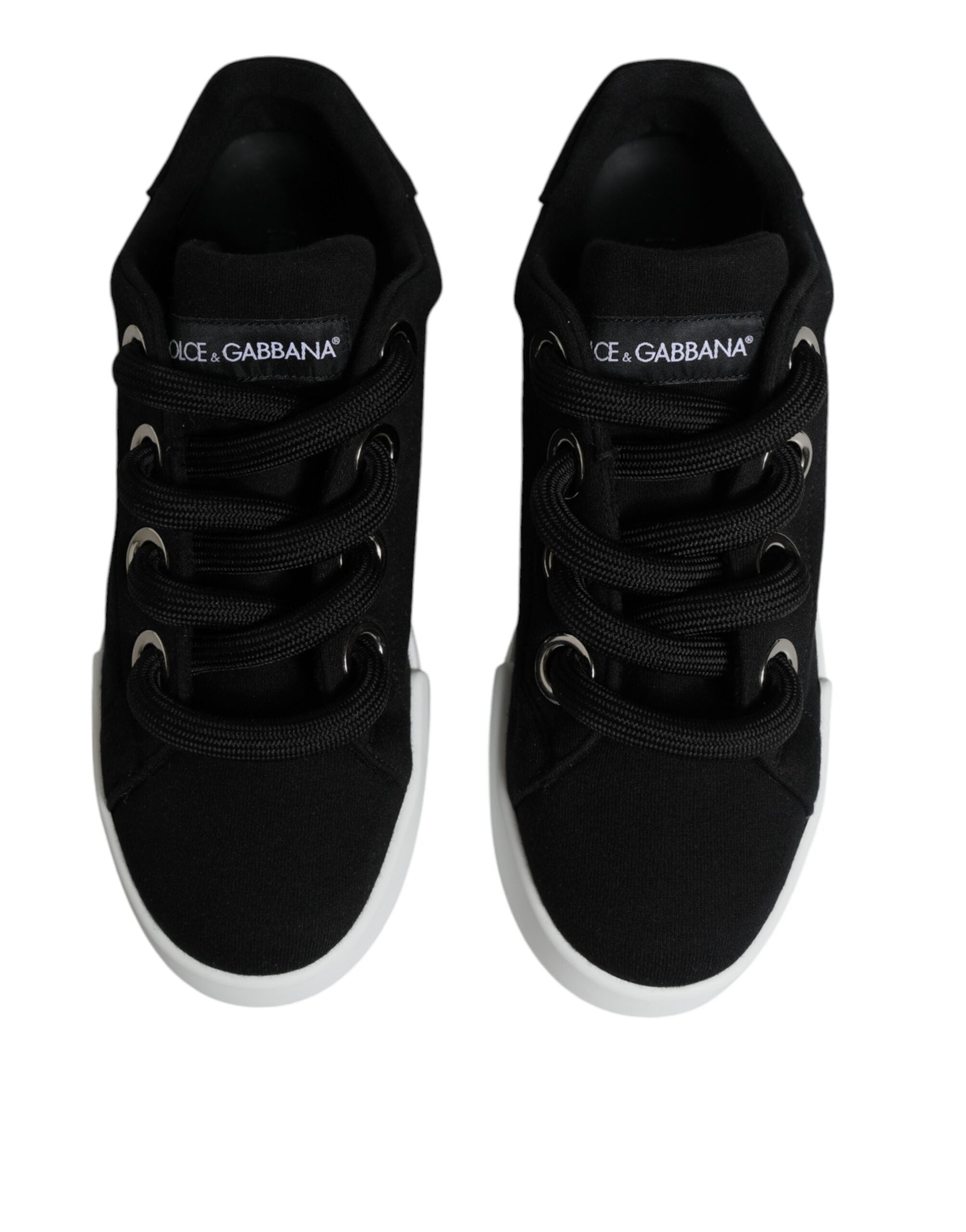 Dolce &amp; Gabbana Black White Portofino Low Top Sneakers Shoes