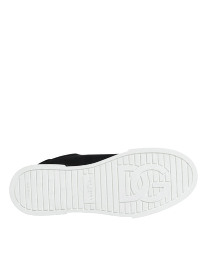 Dolce &amp; Gabbana Black White Portofino Low Top Sneakers Shoes