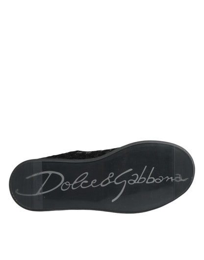 Dolce &amp; Gabbana Black Lace Leather Low Top Sneakers Shoes