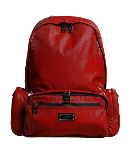 Dolce &amp; Gabbana Red Patent Leather Logo Plaque Backpack Bag