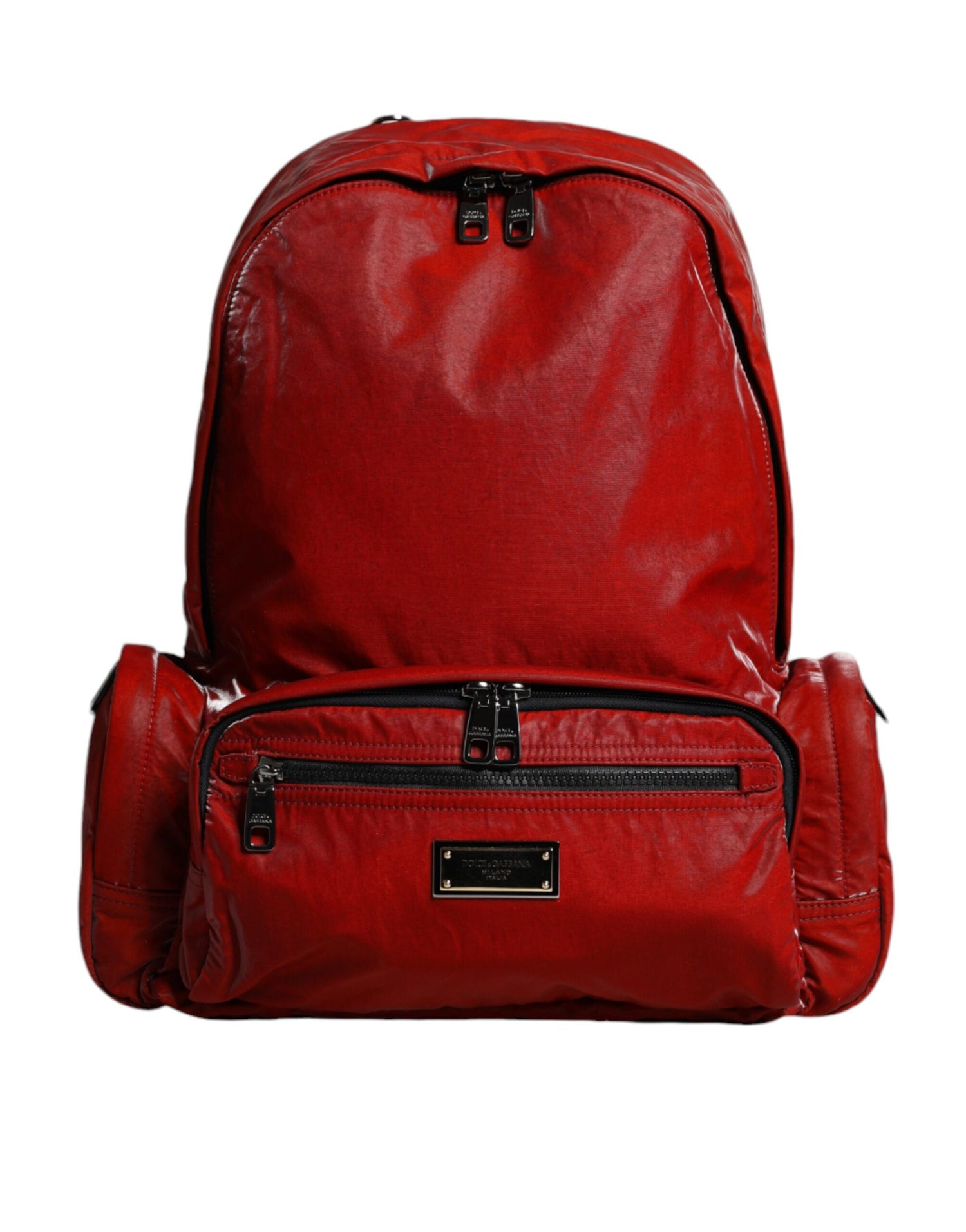 Dolce &amp; Gabbana Red Patent Leather Logo Plaque Backpack Bag