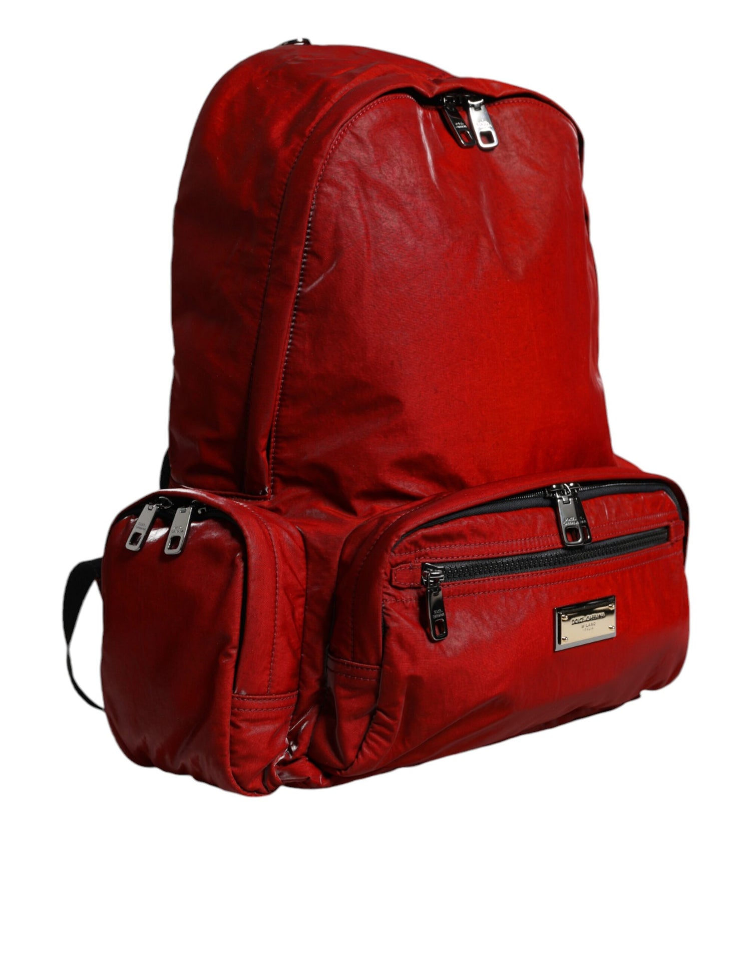 Dolce &amp; Gabbana Red Patent Leather Logo Plaque Backpack Bag