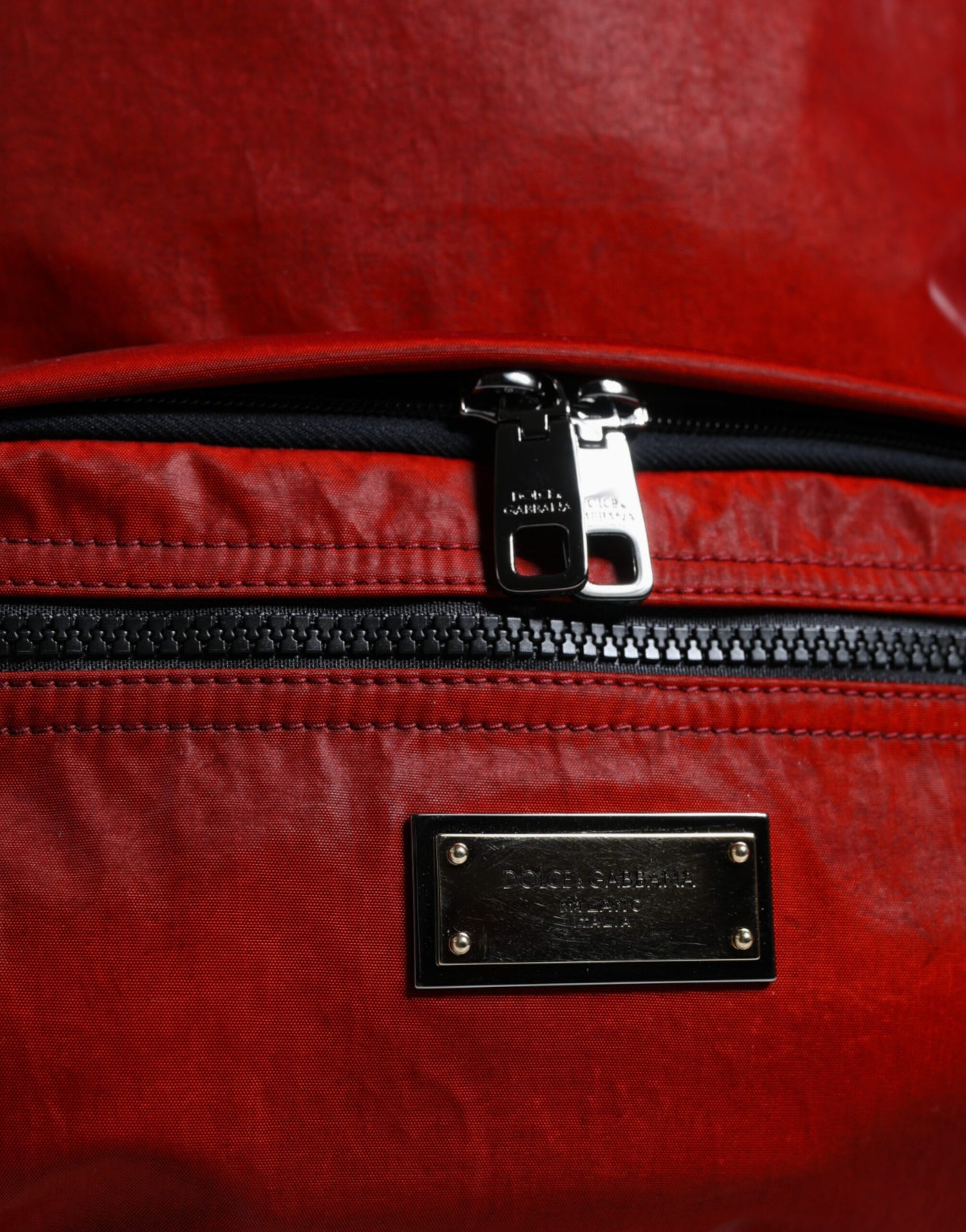 Dolce &amp; Gabbana Red Patent Leather Logo Plaque Backpack Bag