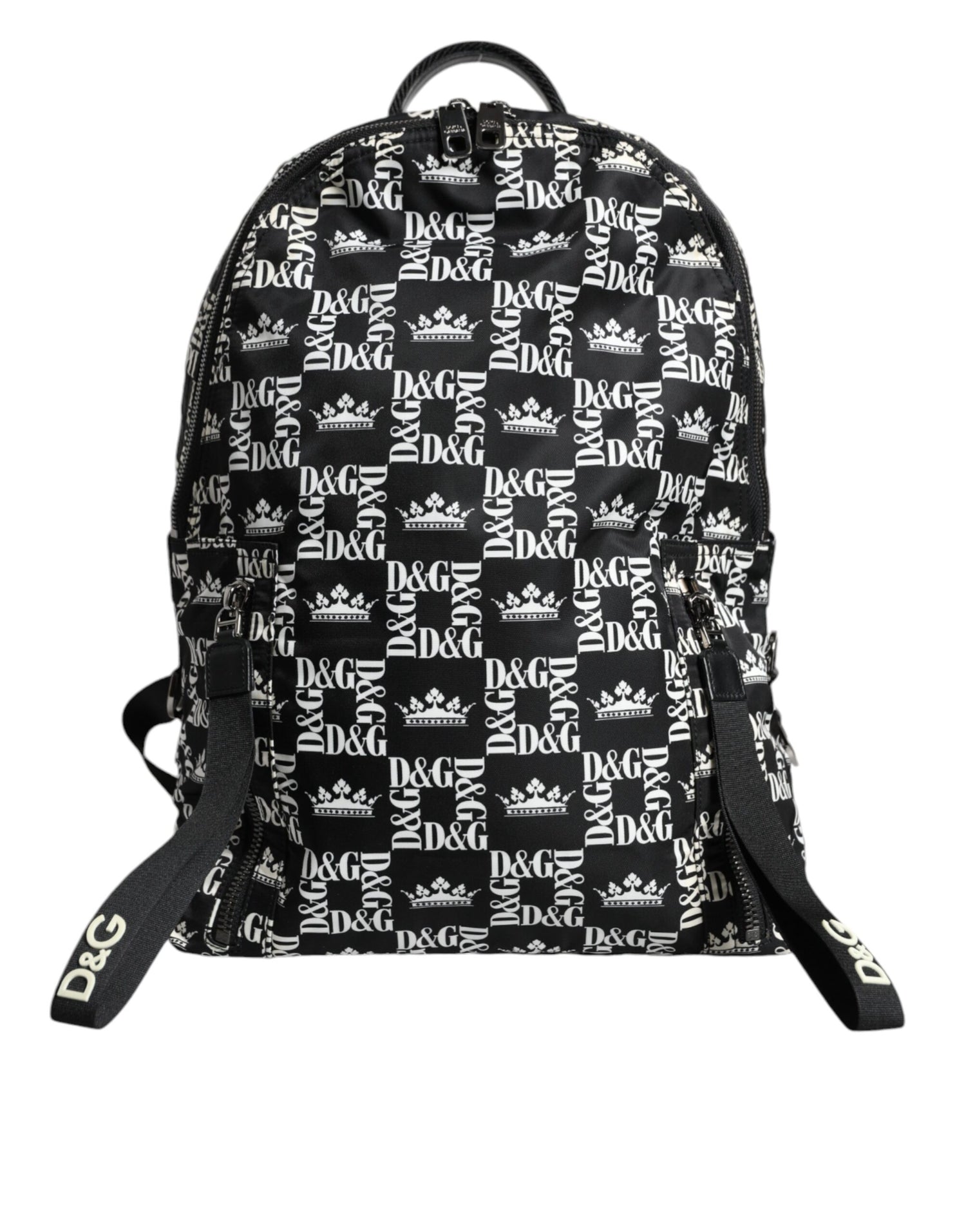 Dolce &amp; Gabbana Black White DG Crown Logo Nylon Backpack Bag