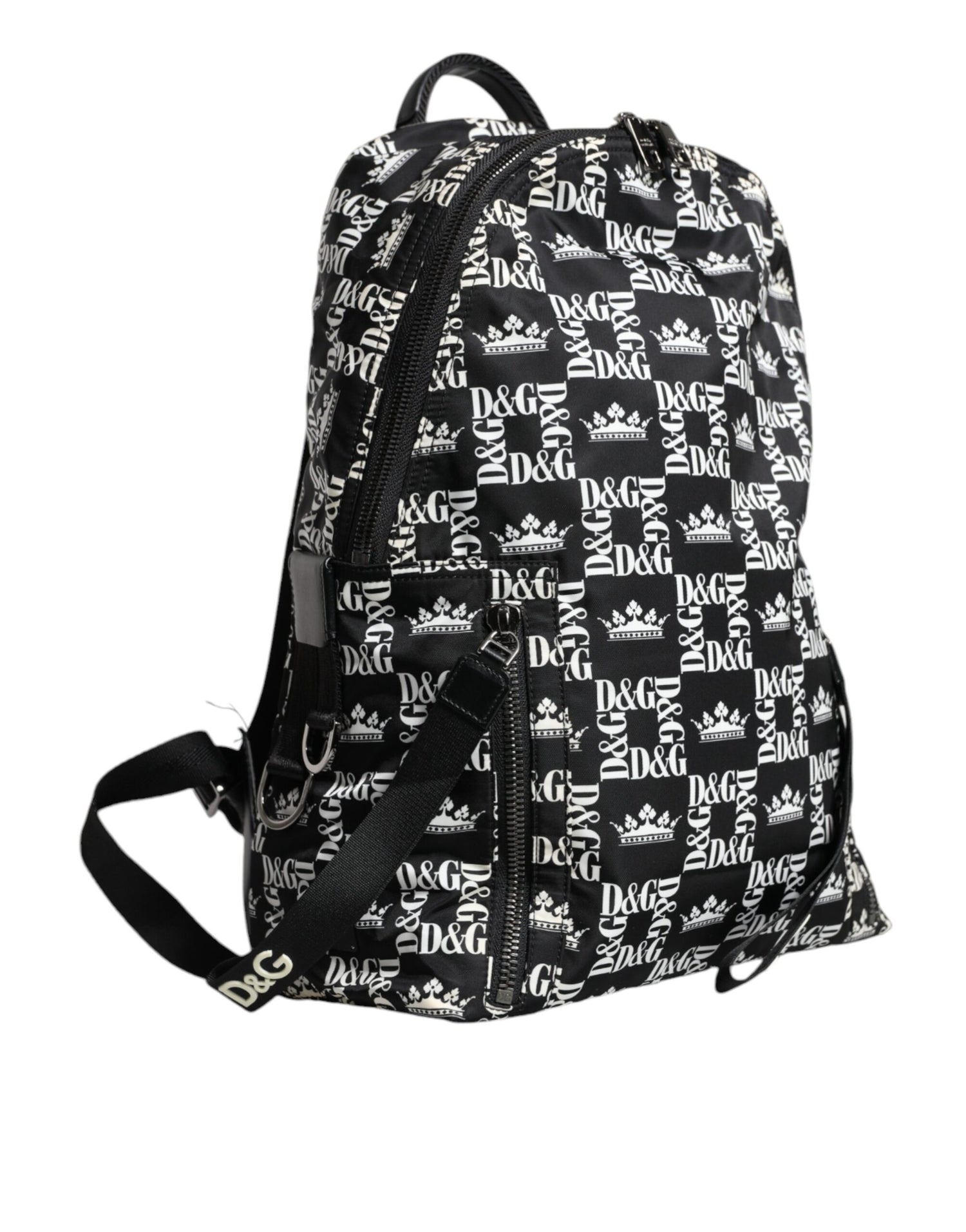 Dolce &amp; Gabbana Black White DG Crown Logo Nylon Backpack Bag