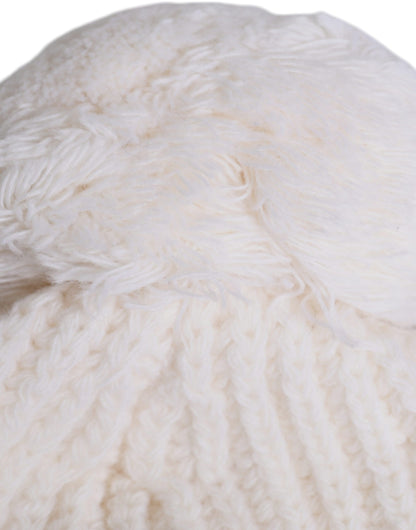 Dolce &amp; Gabbana White Wool Fur Ball Princess Winter Hat