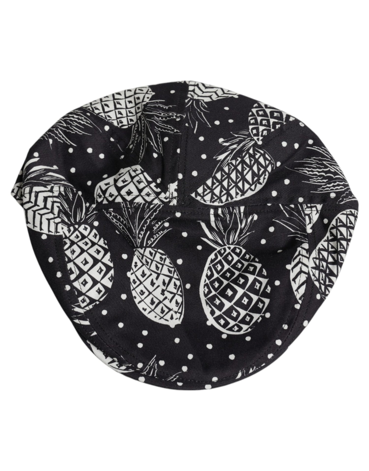 Dolce &amp; Gabbana Black White Pineapple Print Newsboy Cap Hat