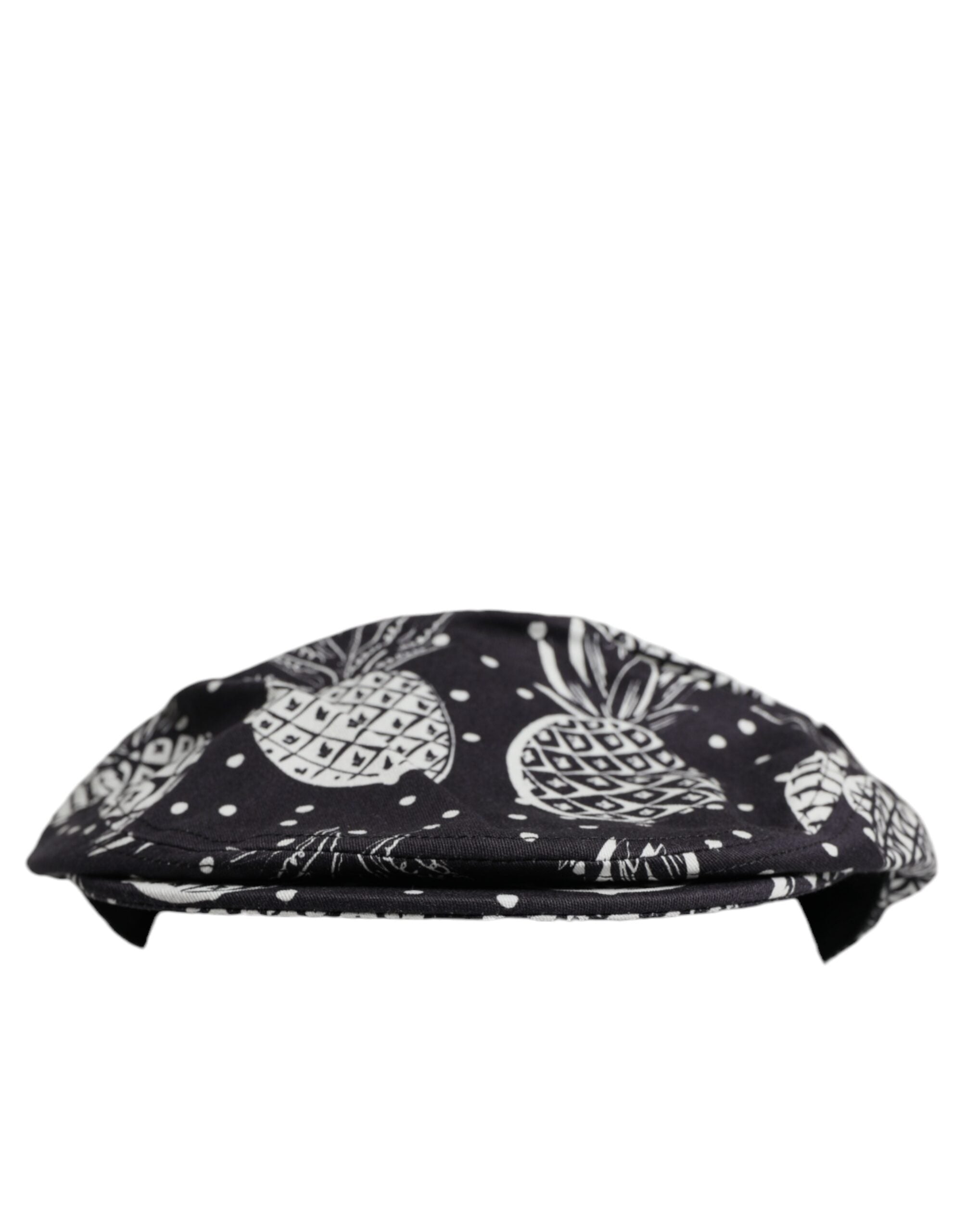 Dolce &amp; Gabbana Black White Pineapple Print Newsboy Cap Hat