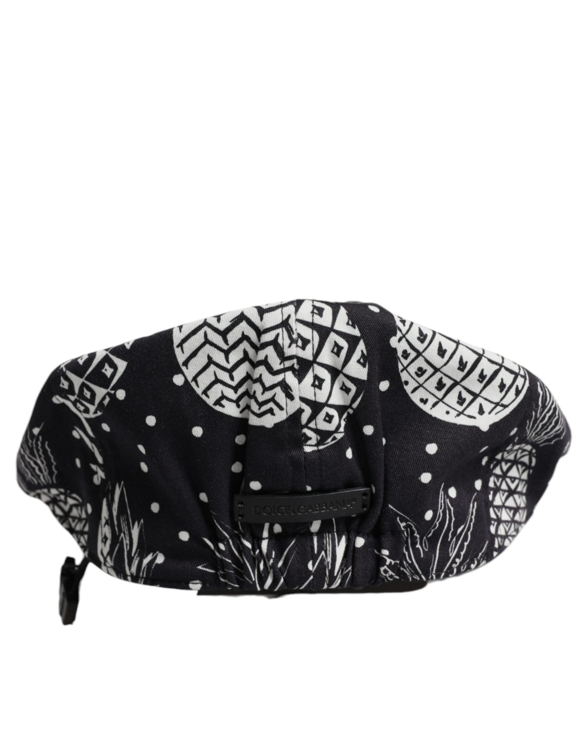 Dolce &amp; Gabbana Black White Pineapple Print Newsboy Cap Hat