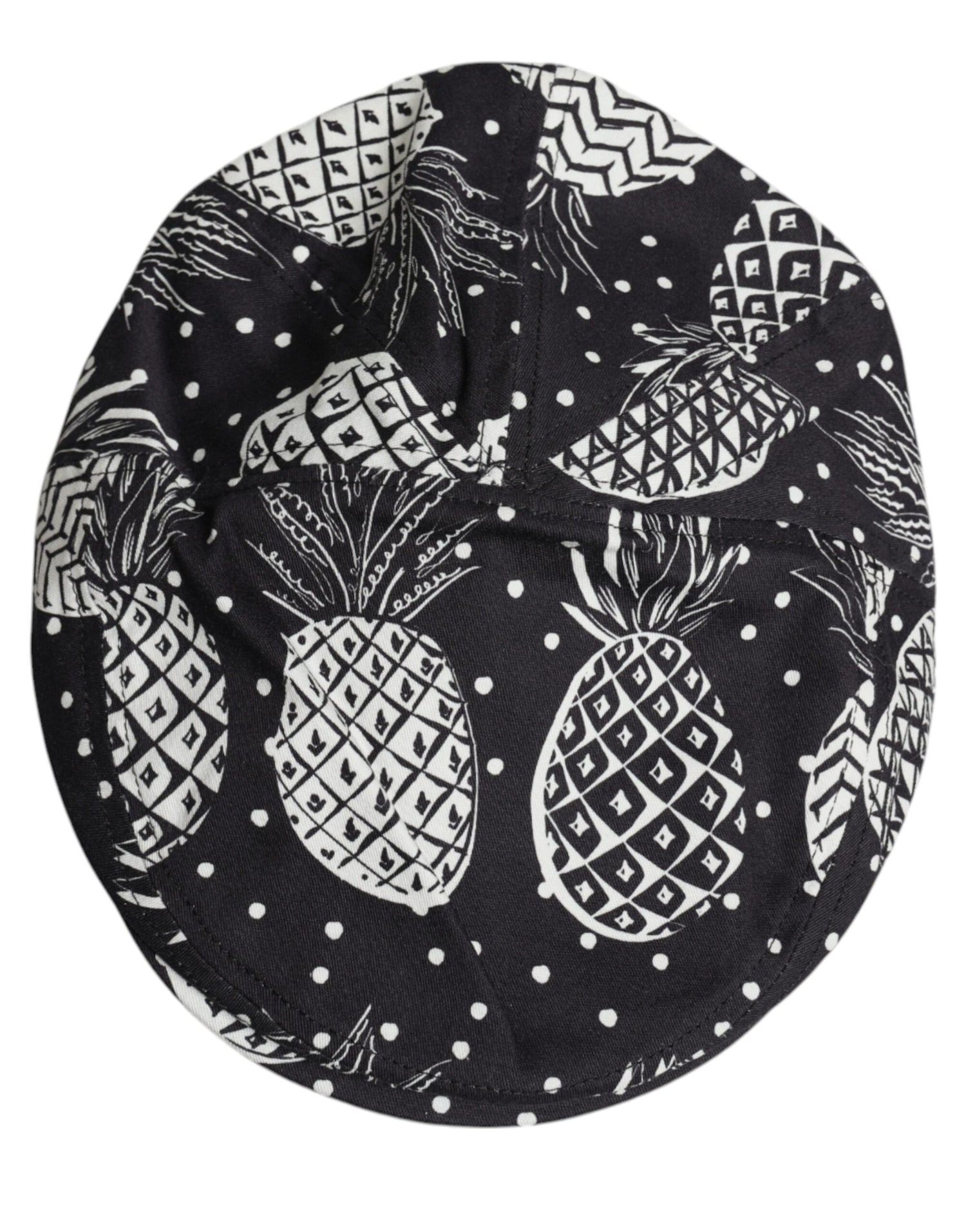 Dolce &amp; Gabbana Black White Pineapple Print Newsboy Cap Hat