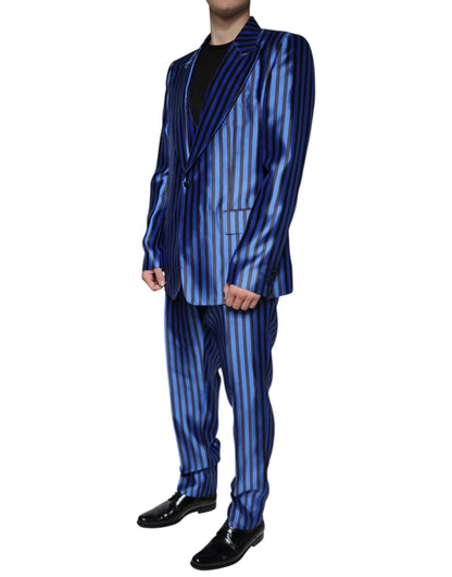 Dolce &amp; Gabbana Metallic Blue Stripes Formal 3 Piece Suit