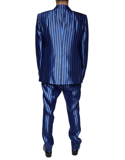 Dolce &amp; Gabbana Metallic Blue Stripes Formal 3 Piece Suit