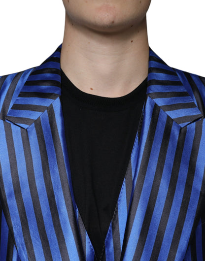 Dolce &amp; Gabbana Metallic Blue Stripes Formal 3 Piece Suit