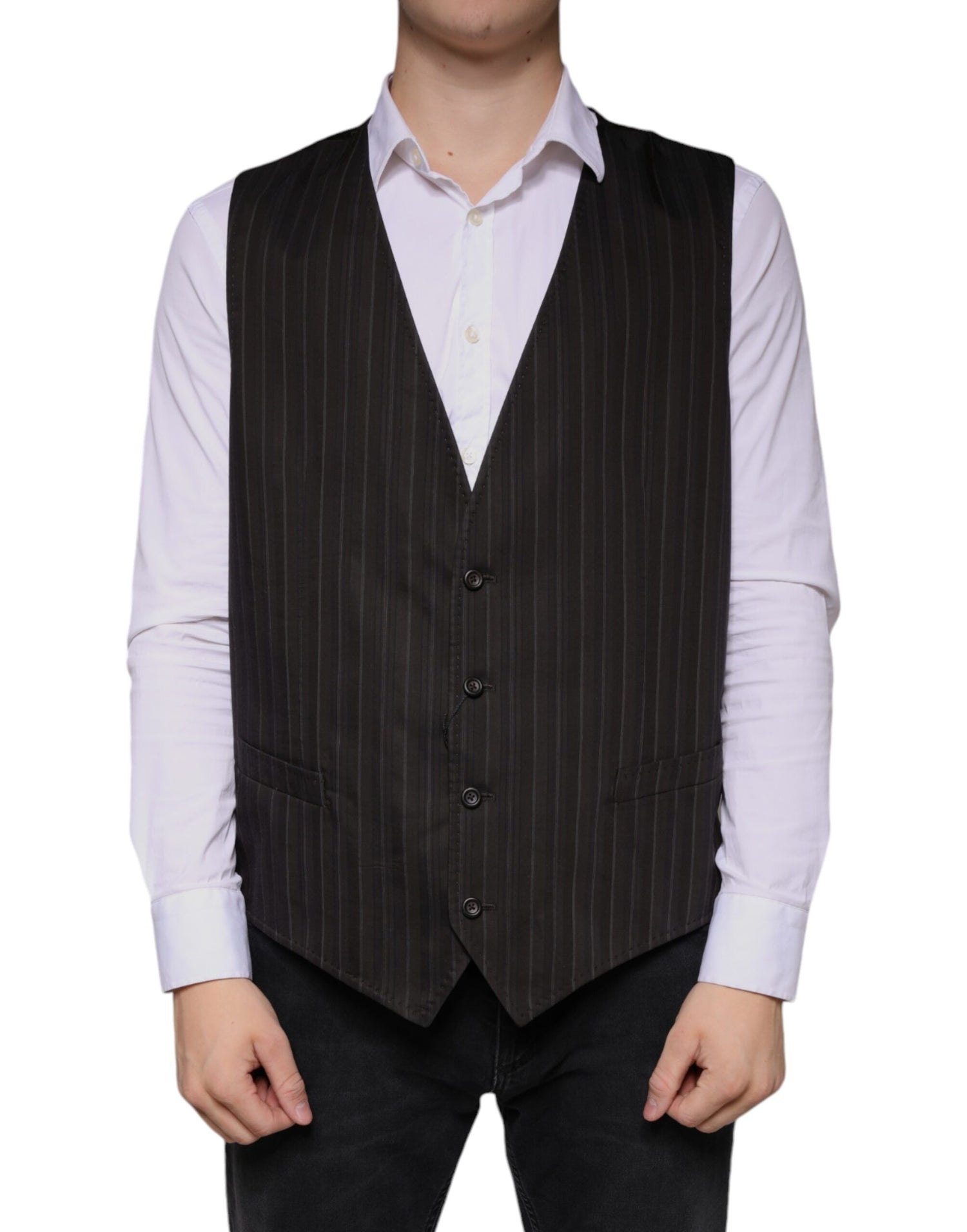 Dolce &amp; Gabbana Black Cotton Waistcoat Dress Formal Vest