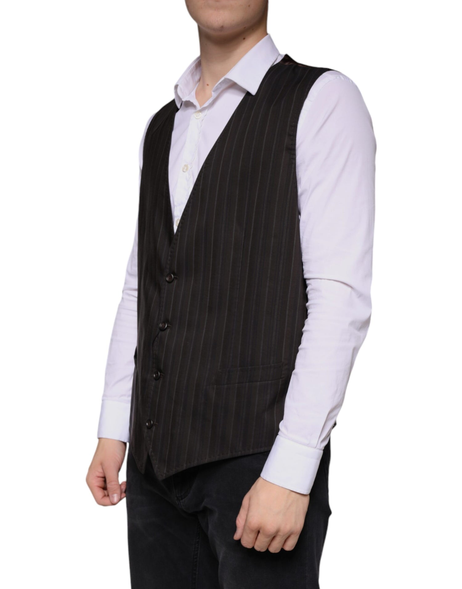 Dolce &amp; Gabbana Black Cotton Waistcoat Dress Formal Vest