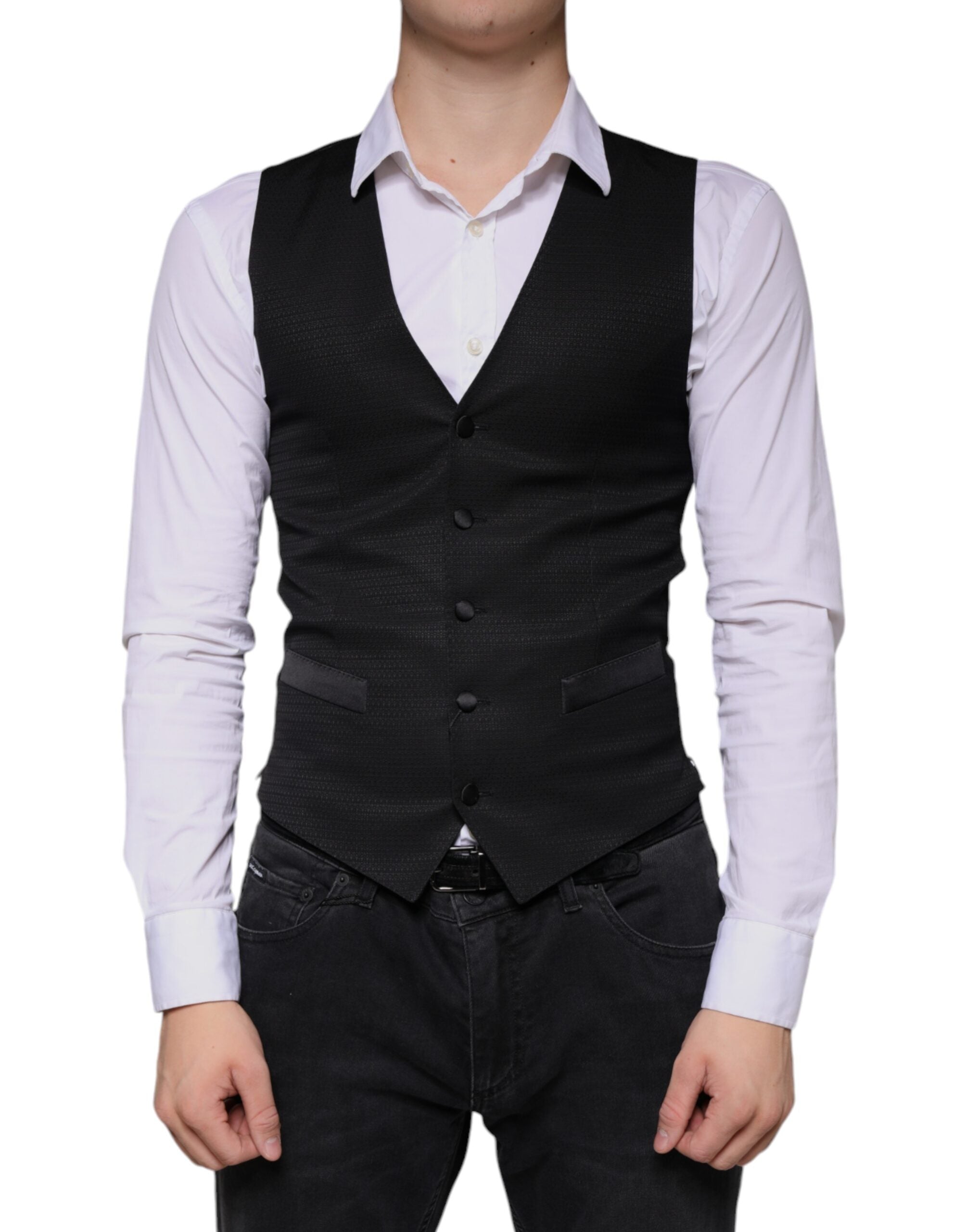 Dolce &amp; Gabbana Black Wool Waistcoat Dress Formal Vest