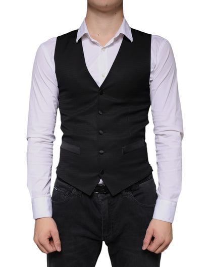 Dolce &amp; Gabbana Black Wool Waistcoat Dress Formal Vest