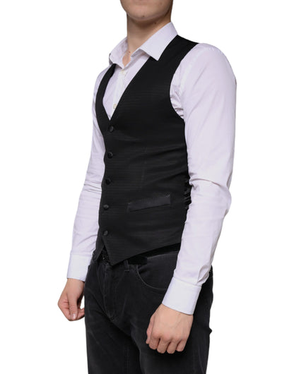 Dolce &amp; Gabbana Black Wool Waistcoat Dress Formal Vest