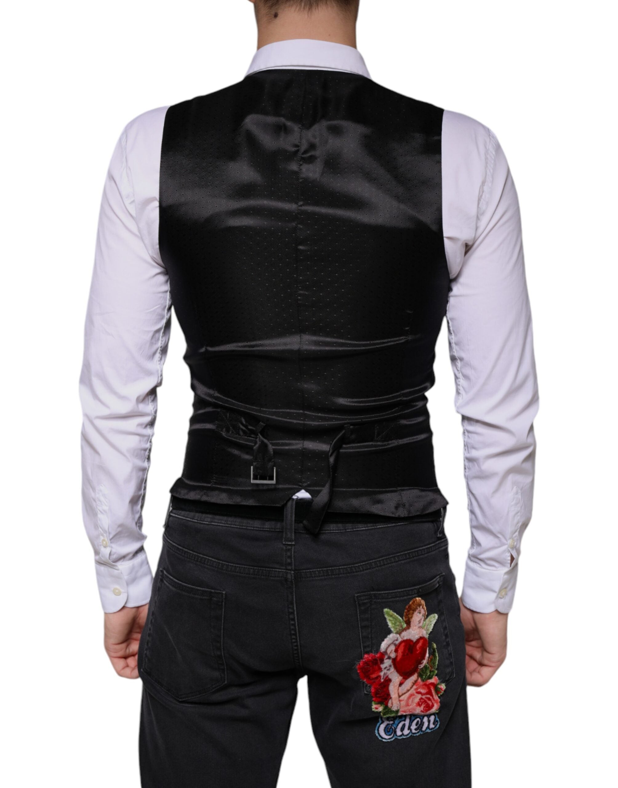 Dolce &amp; Gabbana Black Wool Waistcoat Dress Formal Vest