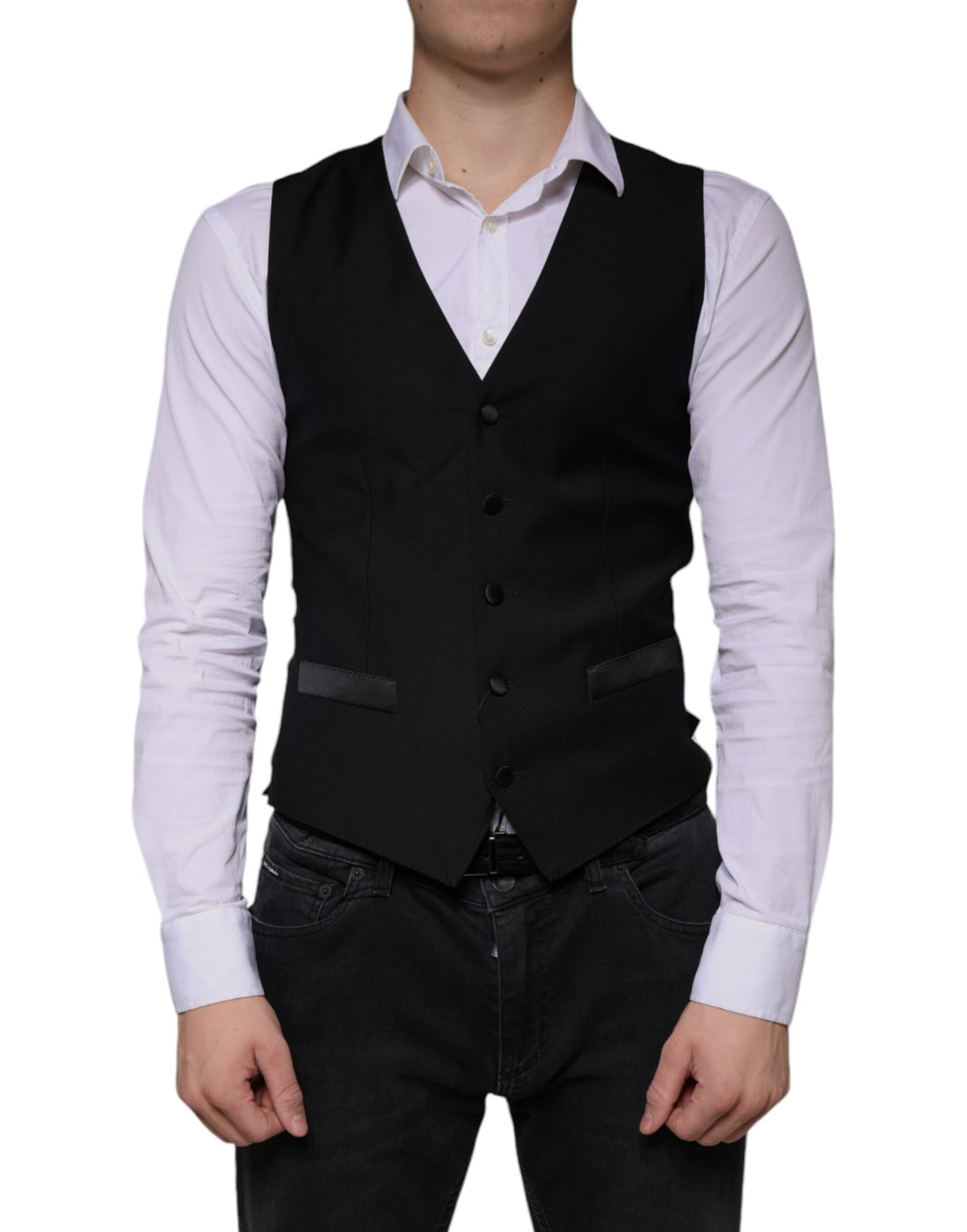 Dolce &amp; Gabbana Black Wool Waistcoat Dress Formal Vest