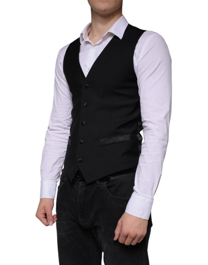 Dolce &amp; Gabbana Black Wool Waistcoat Dress Formal Vest