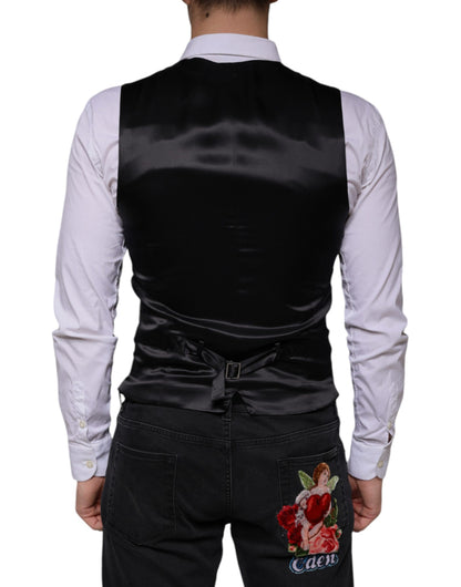 Dolce &amp; Gabbana Black Wool Waistcoat Dress Formal Vest