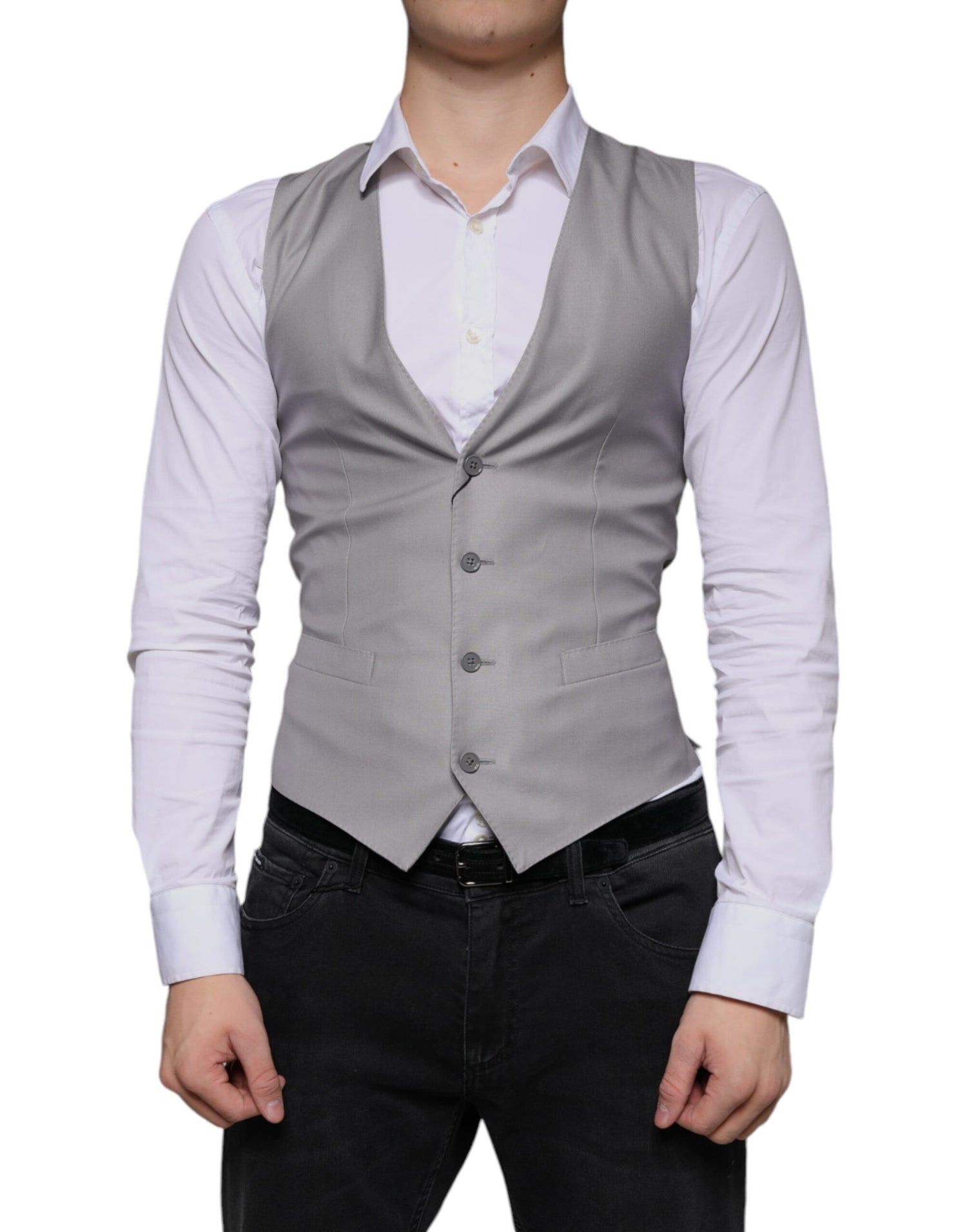 Dolce &amp; Gabbana Light Gray Wool Formal Dress Waistcoat Vest