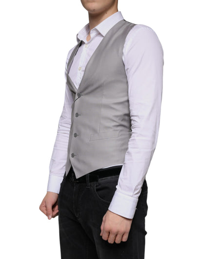 Dolce &amp; Gabbana Light Gray Wool Formal Dress Waistcoat Vest