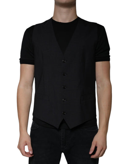 Dolce &amp; Gabbana Black Wool Waistcoat Dress Formal Vest