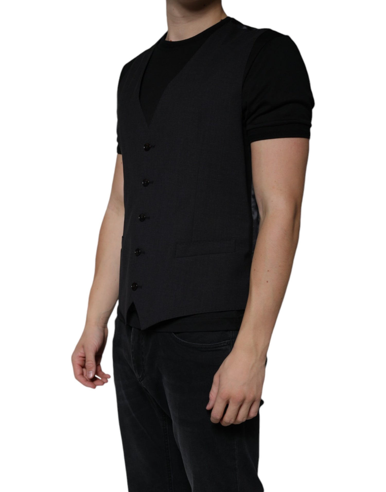 Dolce &amp; Gabbana Black Wool Waistcoat Dress Formal Vest