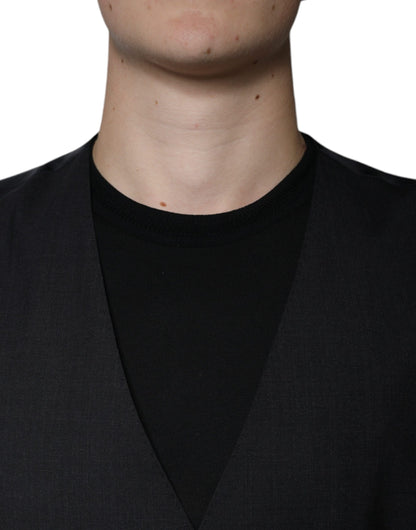 Dolce &amp; Gabbana Black Wool Waistcoat Dress Formal Vest