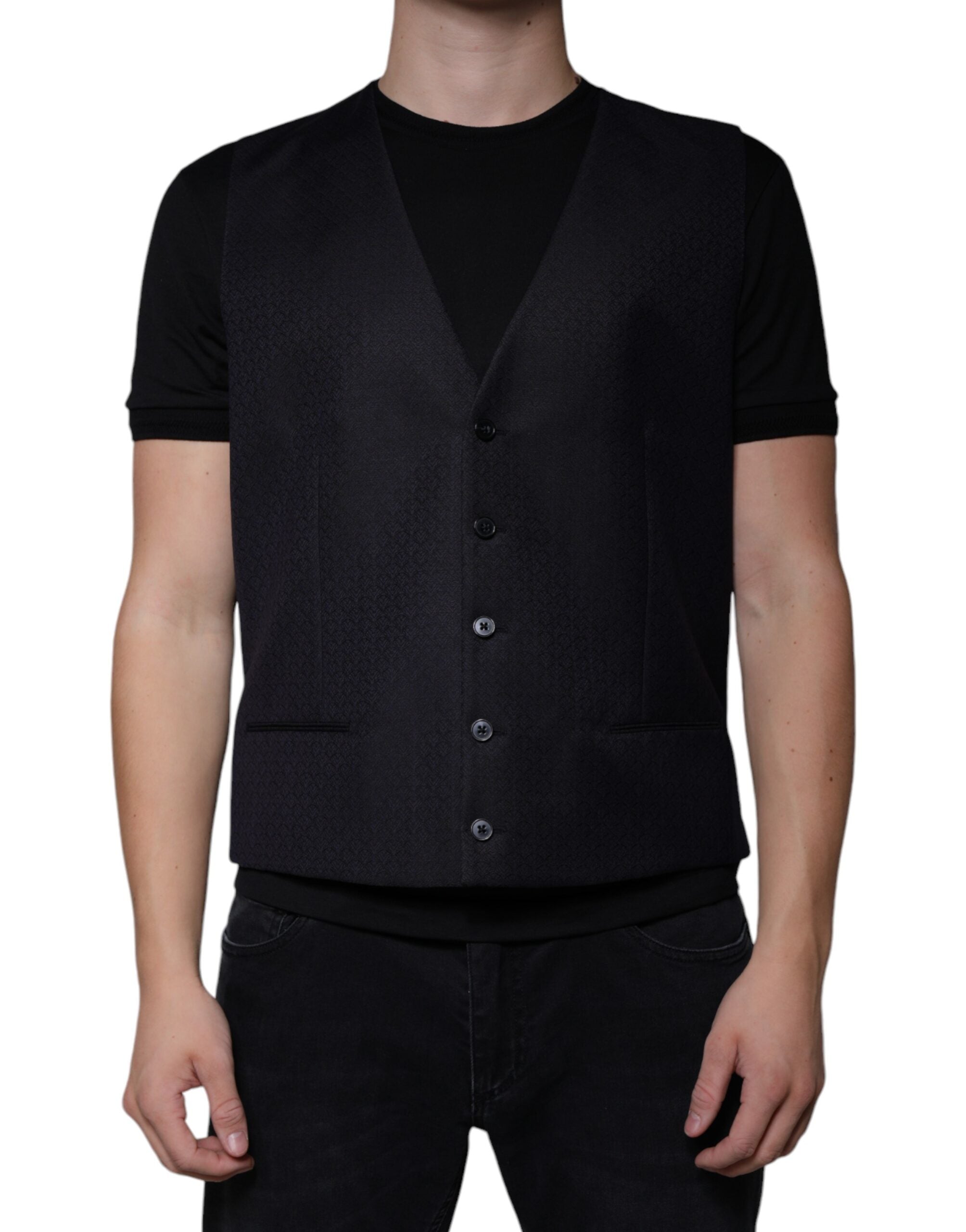 Dolce &amp; Gabbana Black Wool Waistcoat Dress Formal Vest