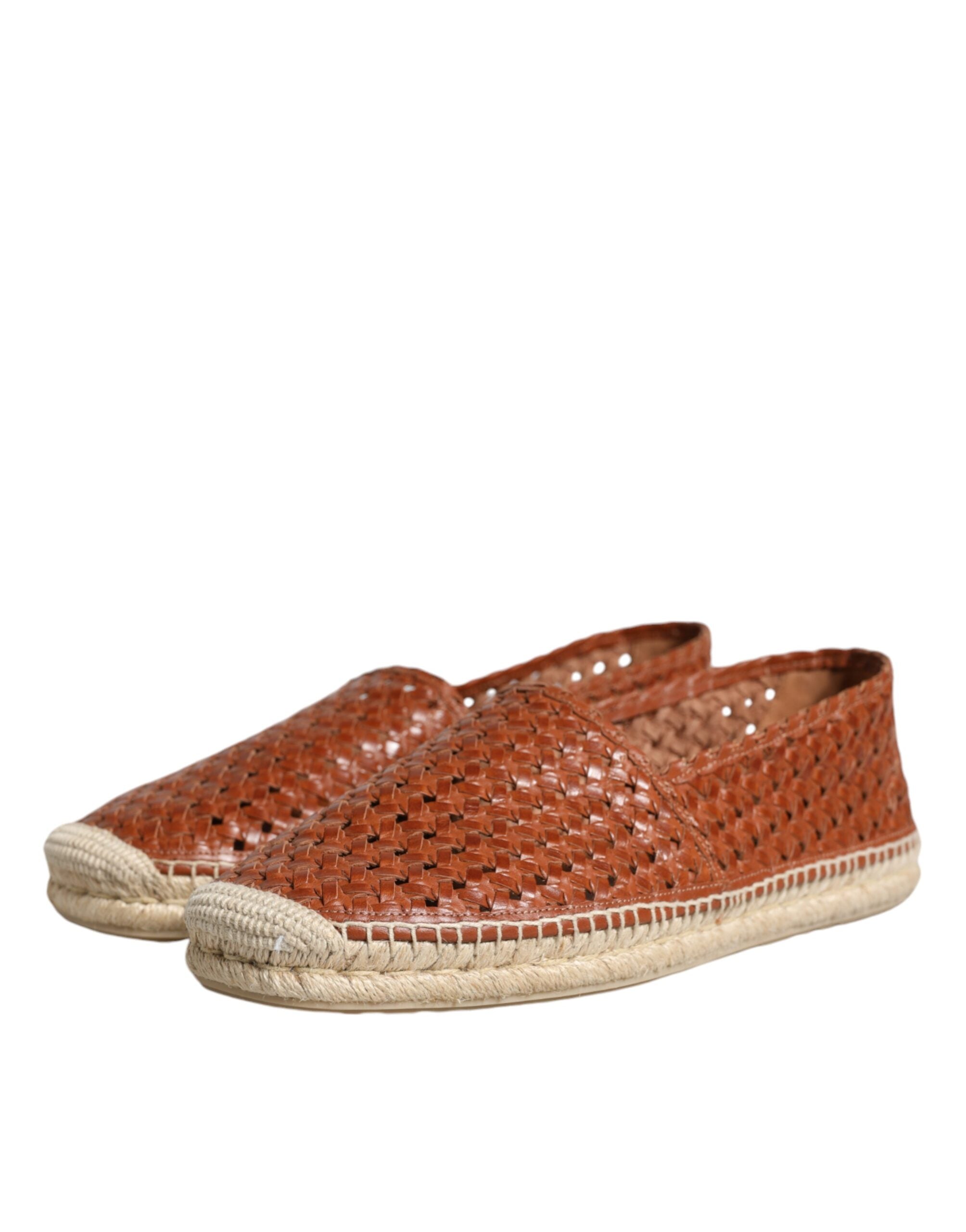 Dolce &amp; Gabbana Maroon Woven Leather Men Espadrille Shoes