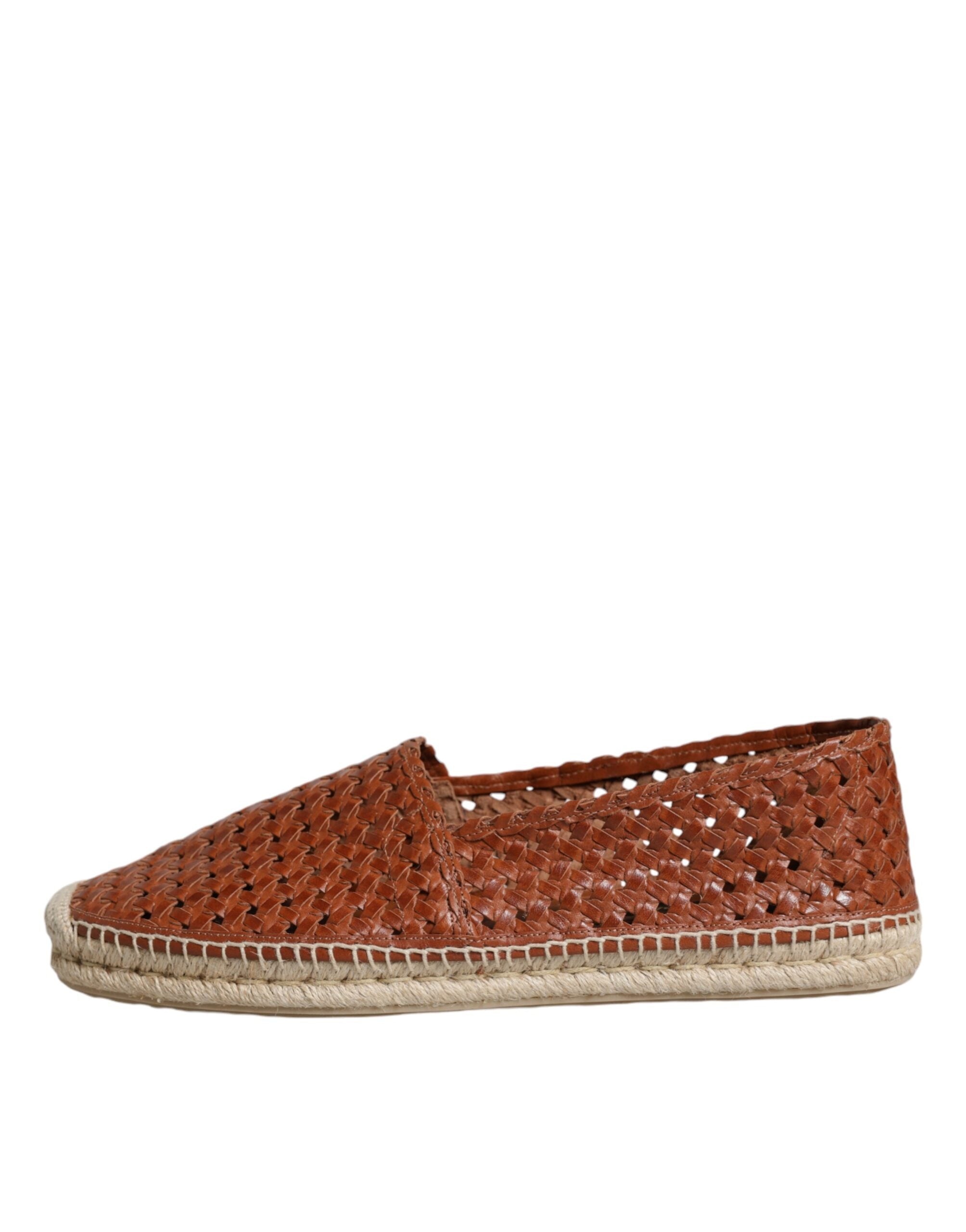 Dolce &amp; Gabbana Maroon Woven Leather Men Espadrille Shoes