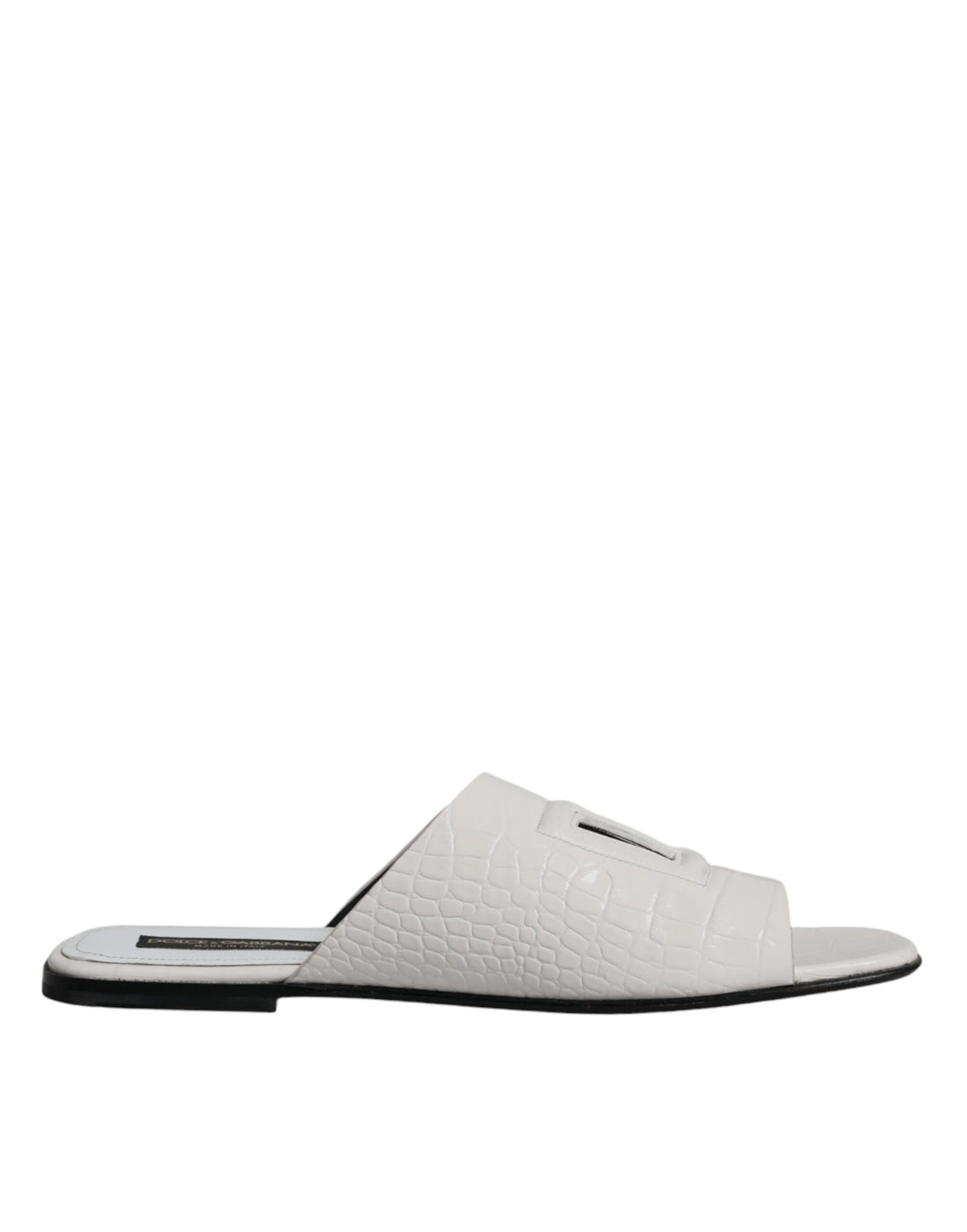 Dolce &amp; Gabbana White DG Cut Out Leather Slides Sandals Shoes