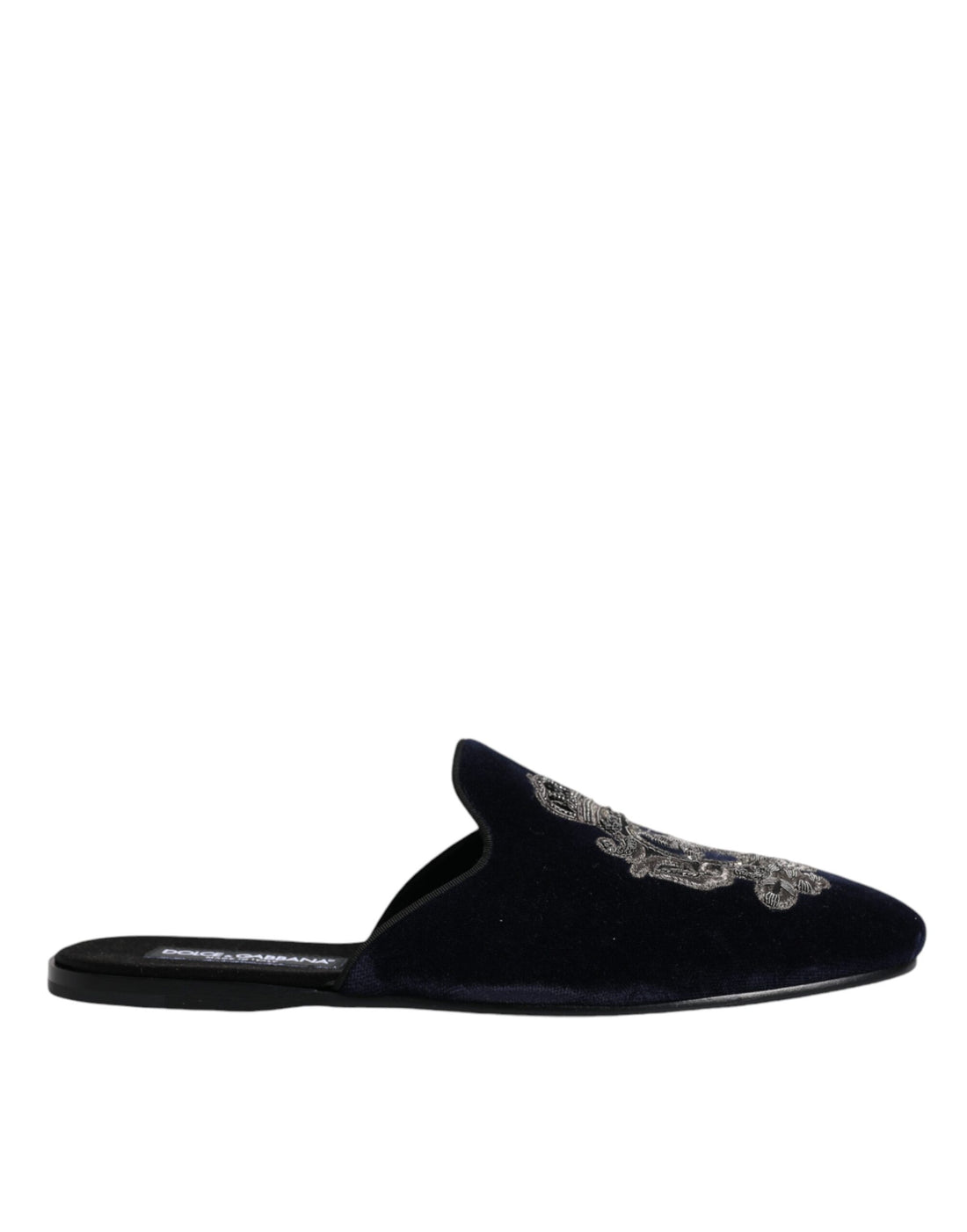 Dolce &amp; Gabbana Black Velvet DG Crown Embroidery Slides Shoes