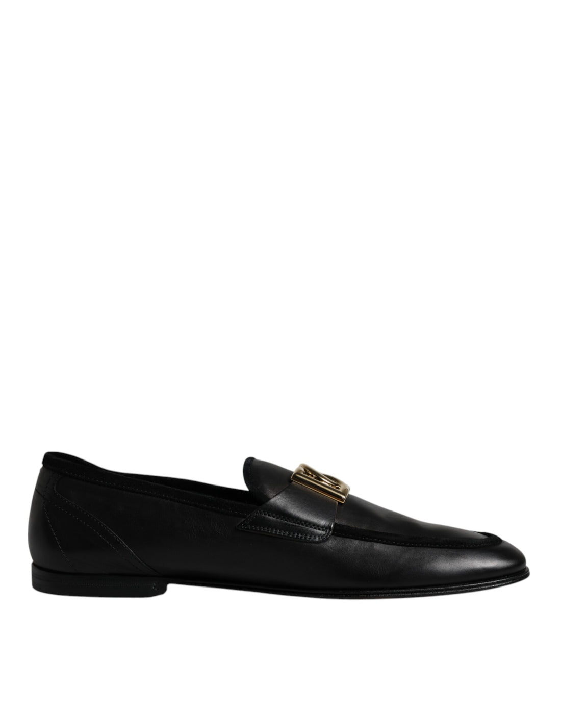 Dolce &amp; Gabbana Black Leather Logo Slip On Loafers Shoes