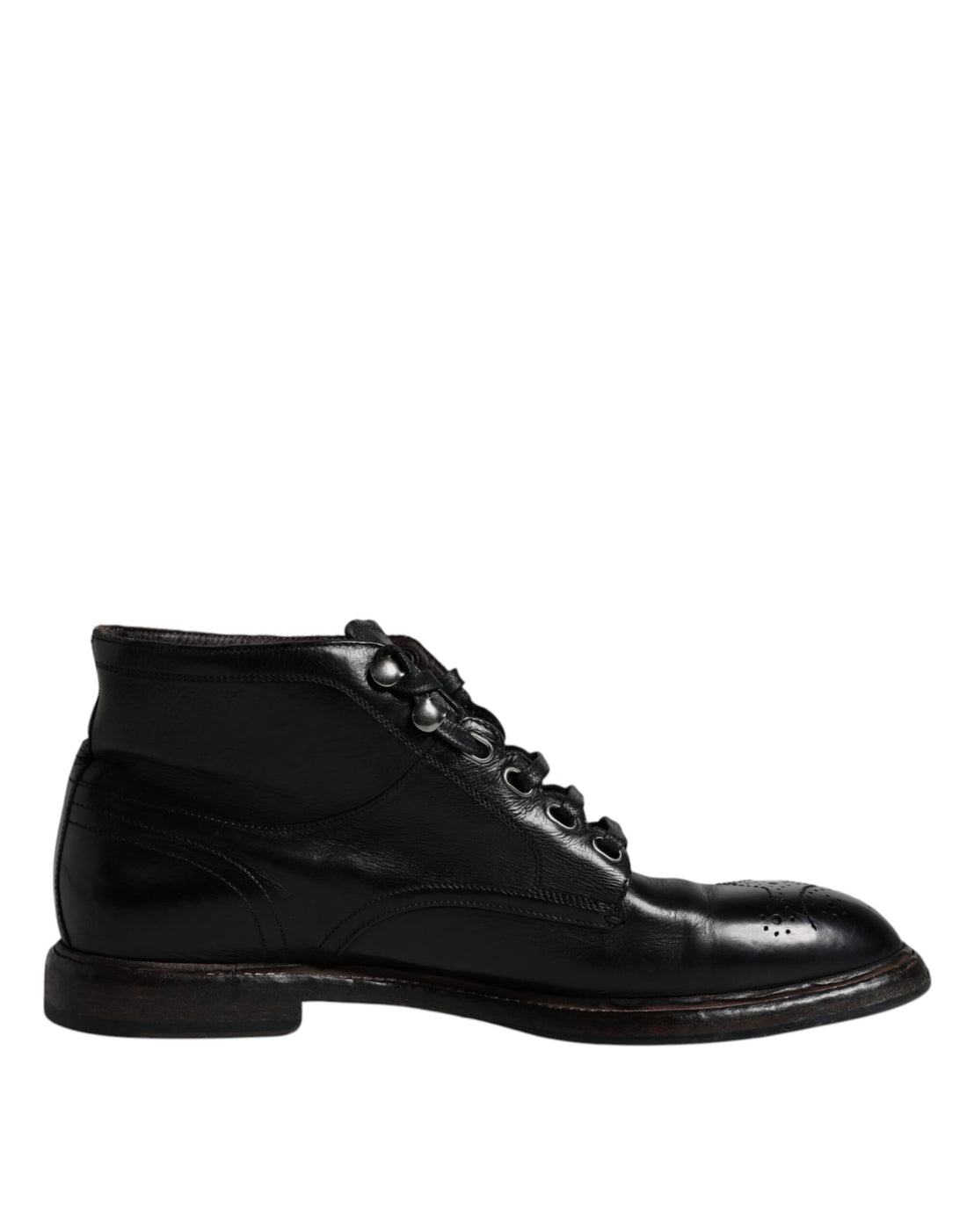 Dolce &amp; Gabbana Black Leather Men Short Boots Lace Up Shoes