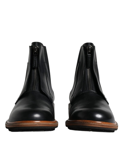 Dolce &amp; Gabbana Black Leather Chelsea Mid Calf Men Boots Shoes