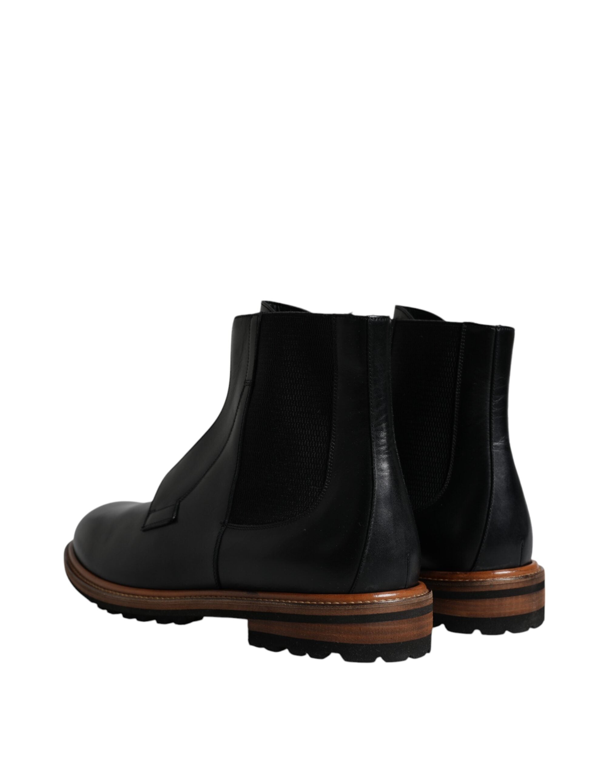 Dolce &amp; Gabbana Black Leather Chelsea Mid Calf Men Boots Shoes