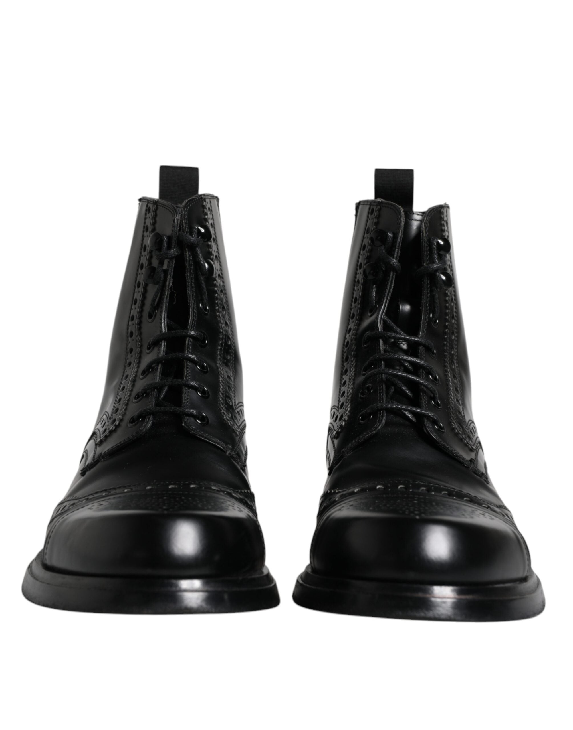 Dolce &amp; Gabbana Black Leather Lace Up Mid Calf Boots Shoes