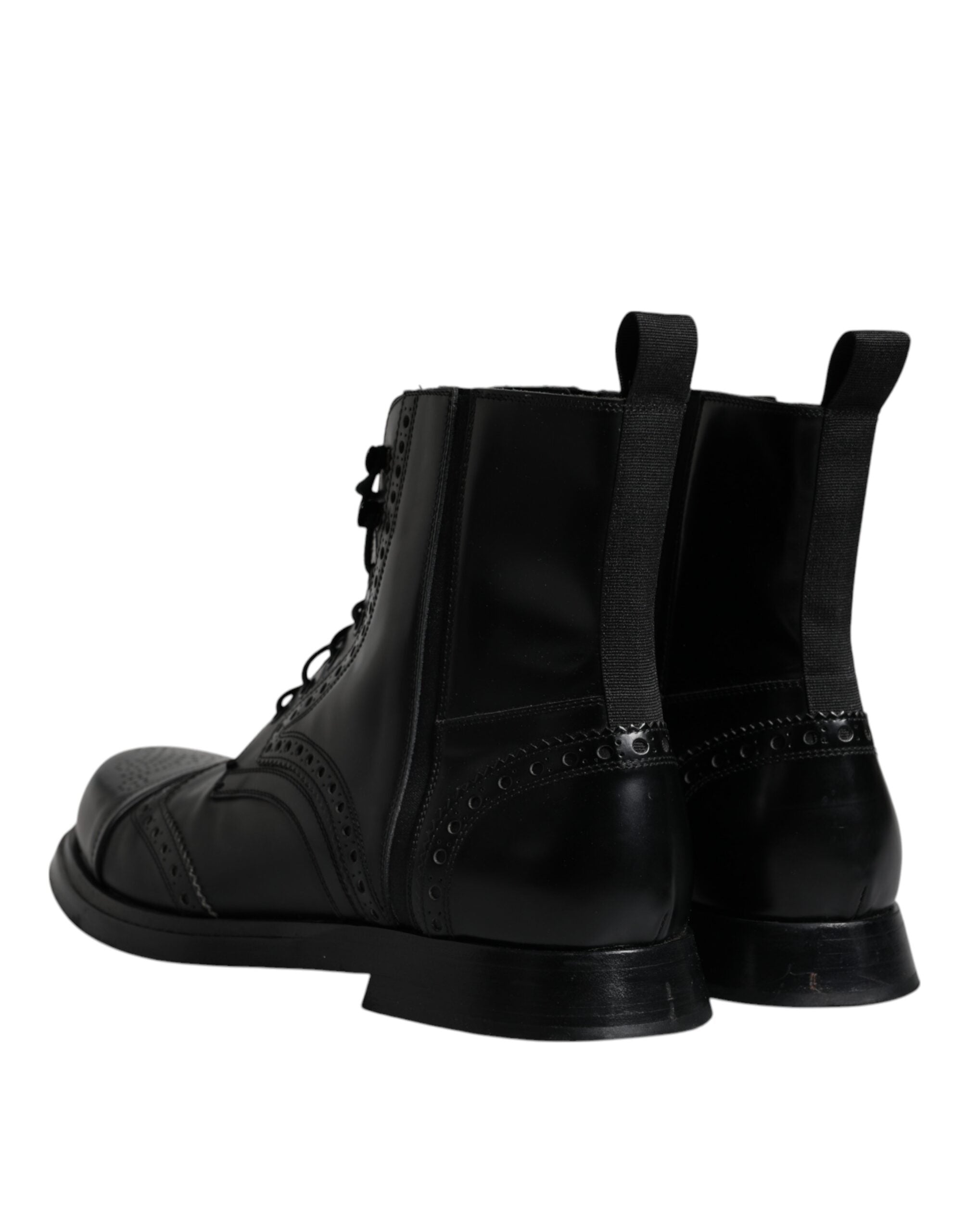 Dolce &amp; Gabbana Black Leather Lace Up Mid Calf Boots Shoes