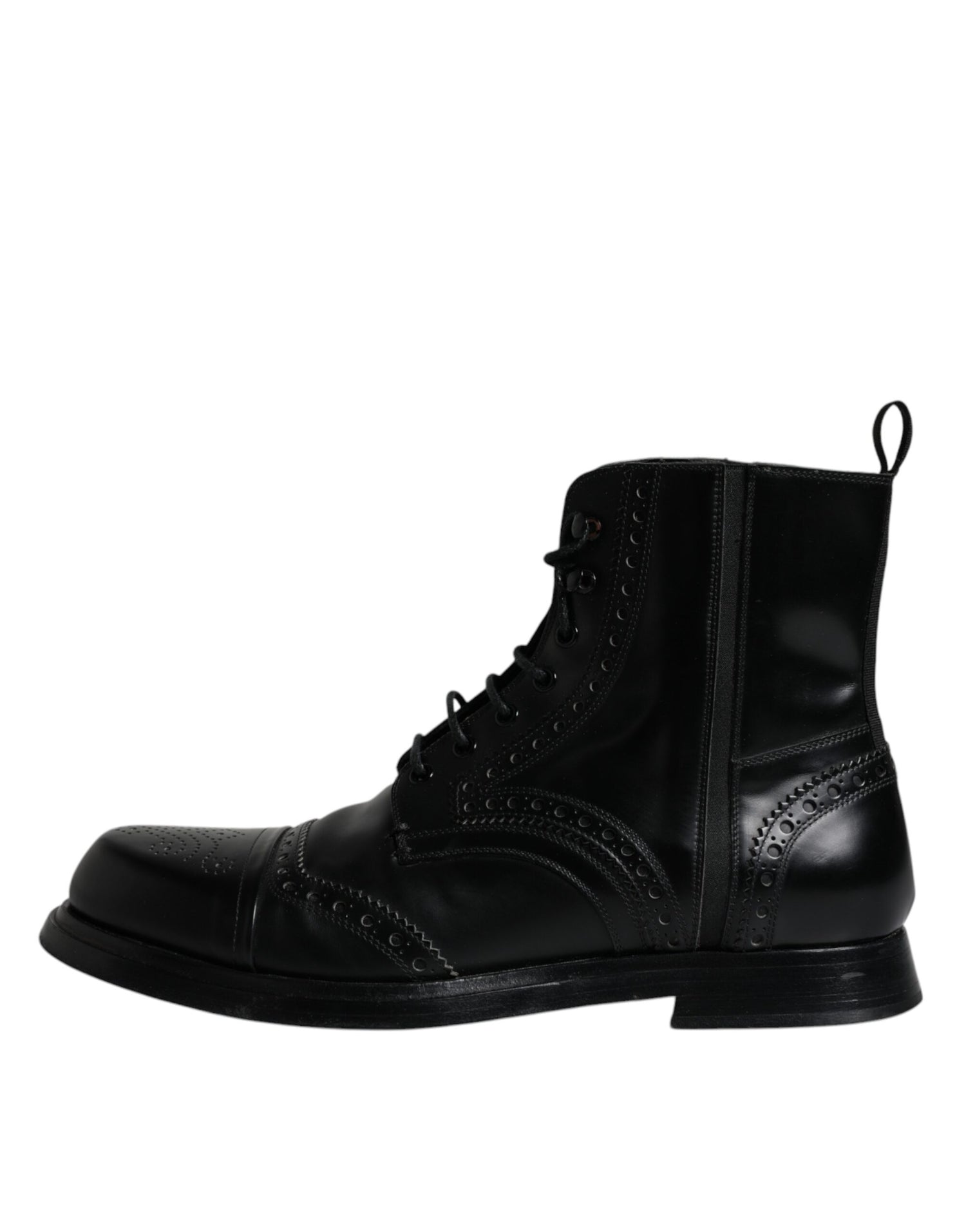 Dolce &amp; Gabbana Black Leather Lace Up Mid Calf Boots Shoes